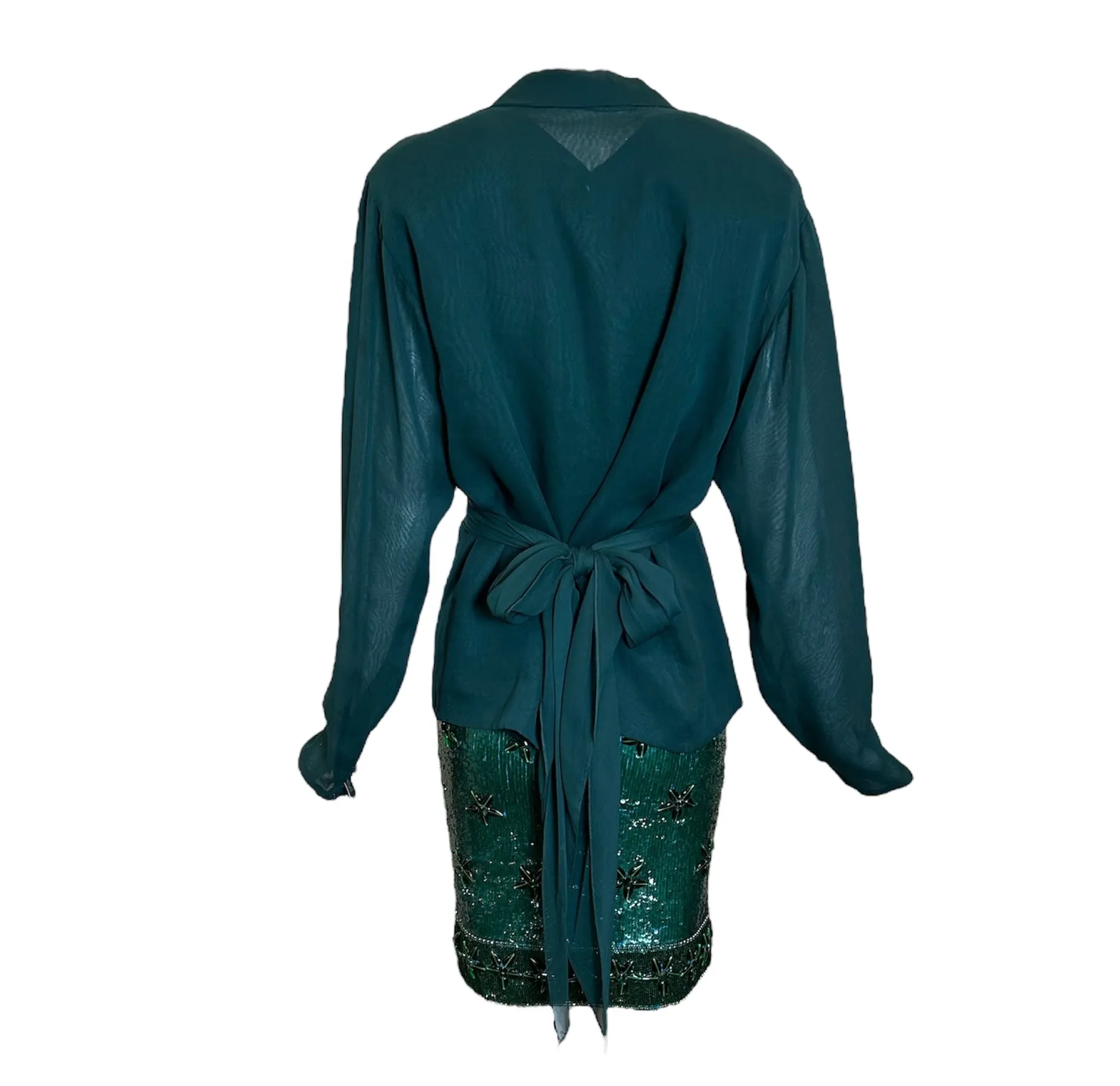 Giorgio di Sant'Angelo '80s Emerald Sequin and Chiffon Four Piece Ensemble