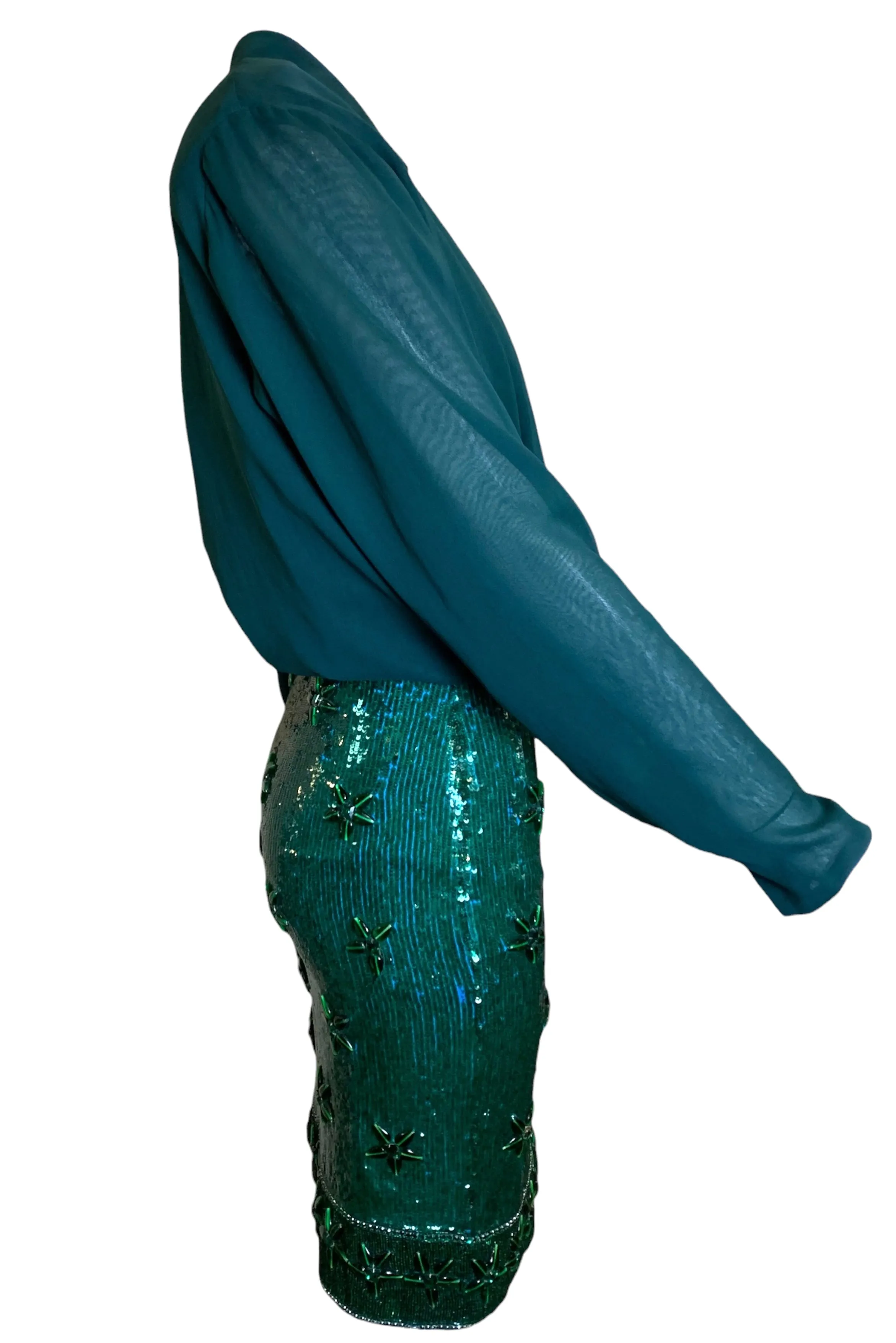Giorgio di Sant'Angelo '80s Emerald Sequin and Chiffon Four Piece Ensemble