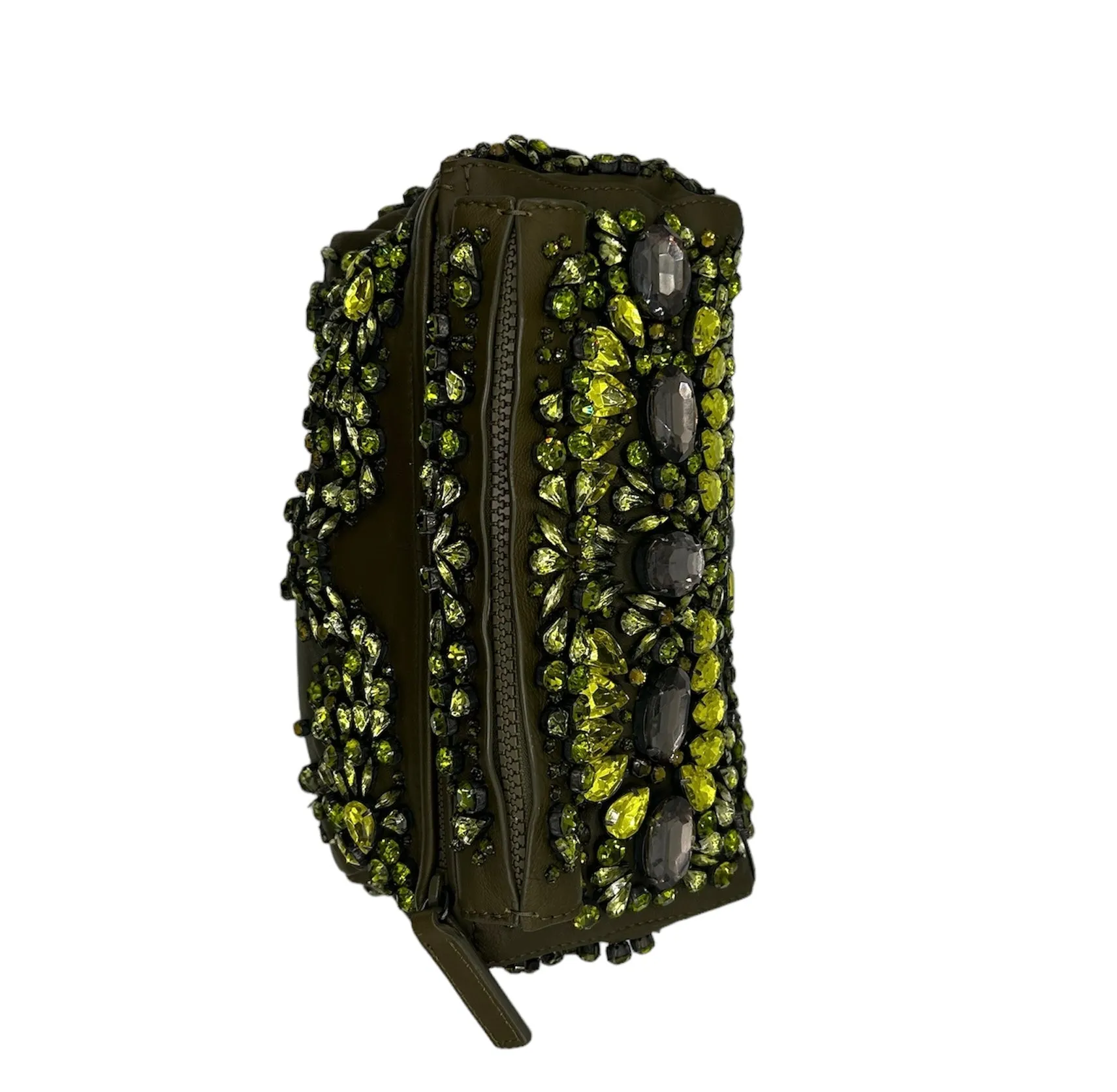 GIVENCHY Olive Green Rhinestone Leather Pouch Clutch