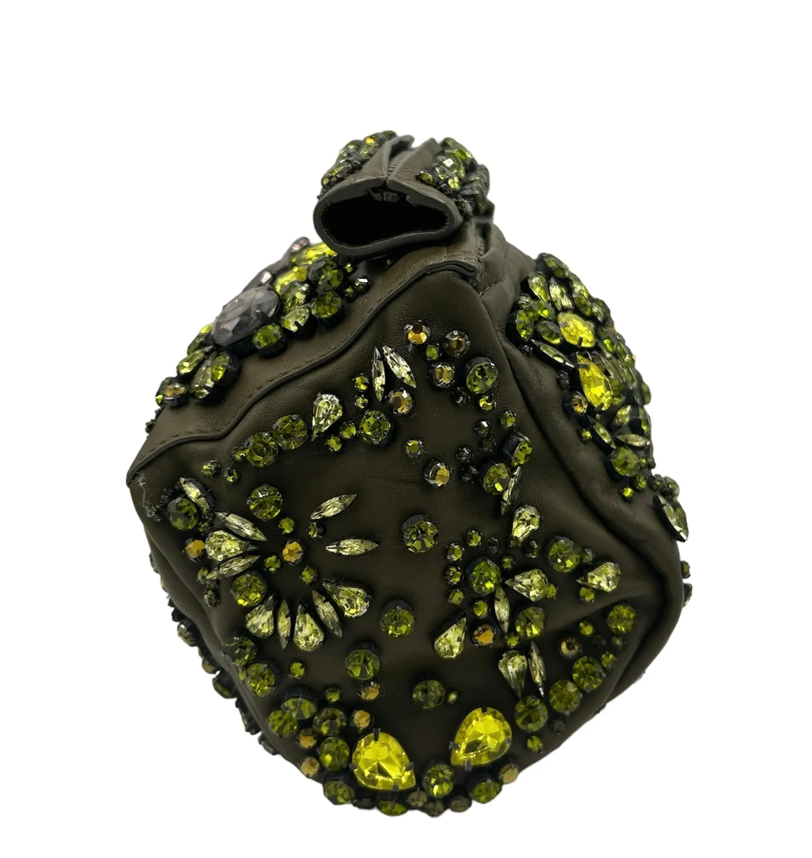 GIVENCHY Olive Green Rhinestone Leather Pouch Clutch