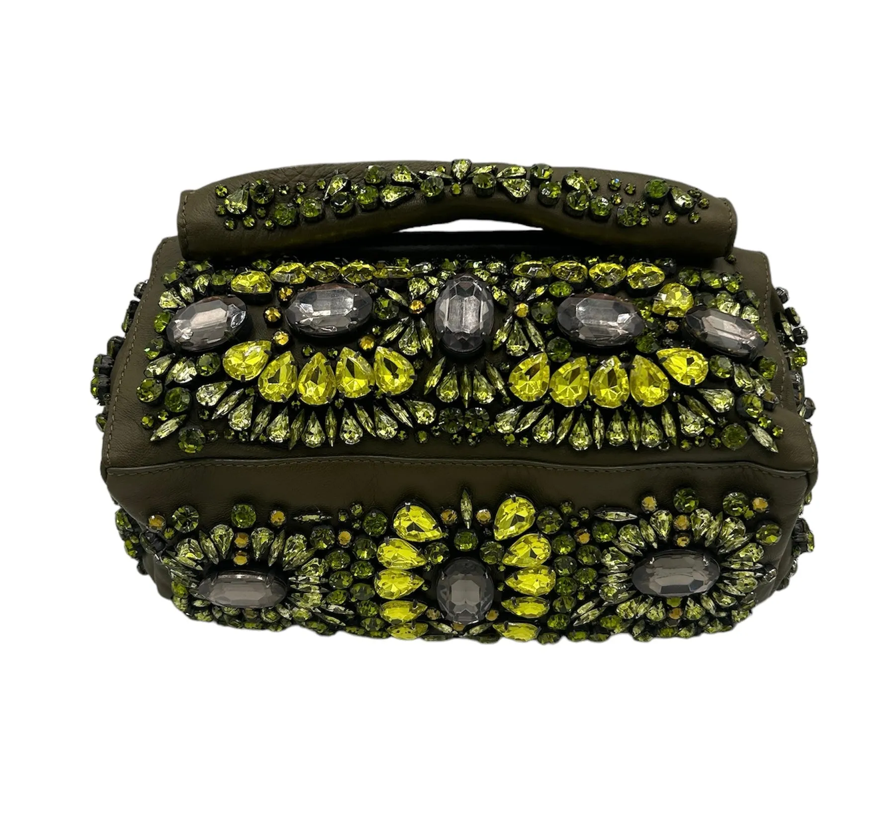 GIVENCHY Olive Green Rhinestone Leather Pouch Clutch