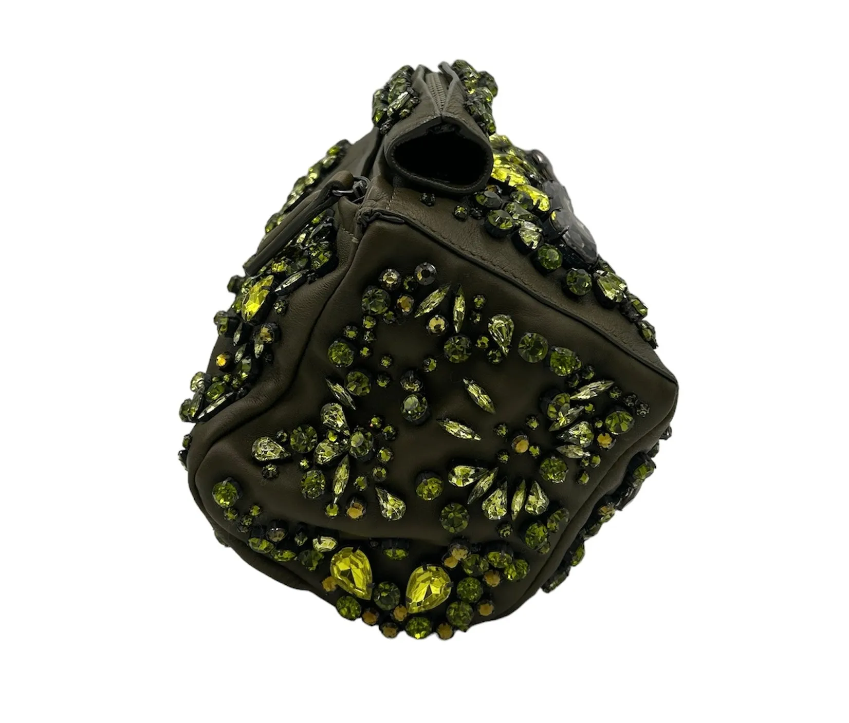 GIVENCHY Olive Green Rhinestone Leather Pouch Clutch
