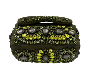 GIVENCHY Olive Green Rhinestone Leather Pouch Clutch