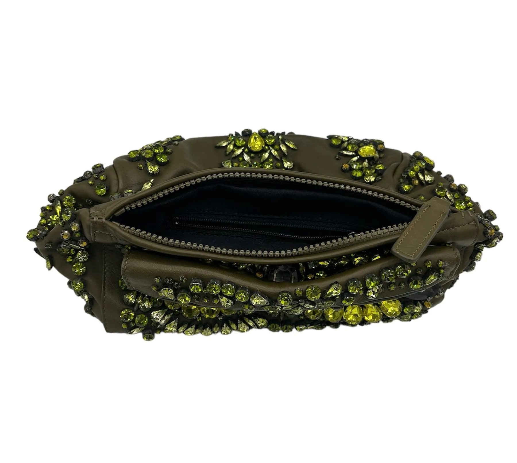 GIVENCHY Olive Green Rhinestone Leather Pouch Clutch