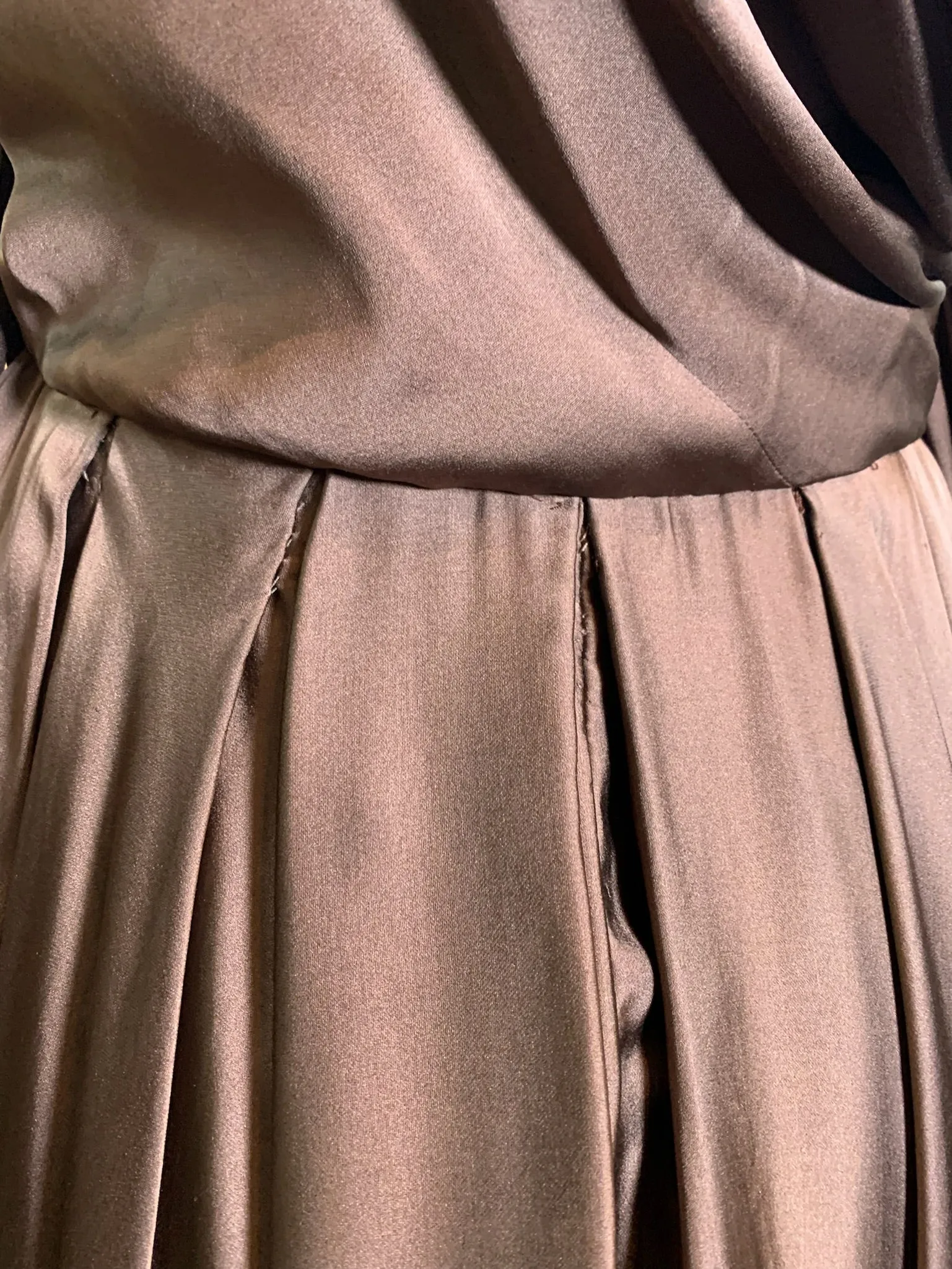 Hardy Amies 1950's Brown Silk Satin Goddess Cocktail Dress