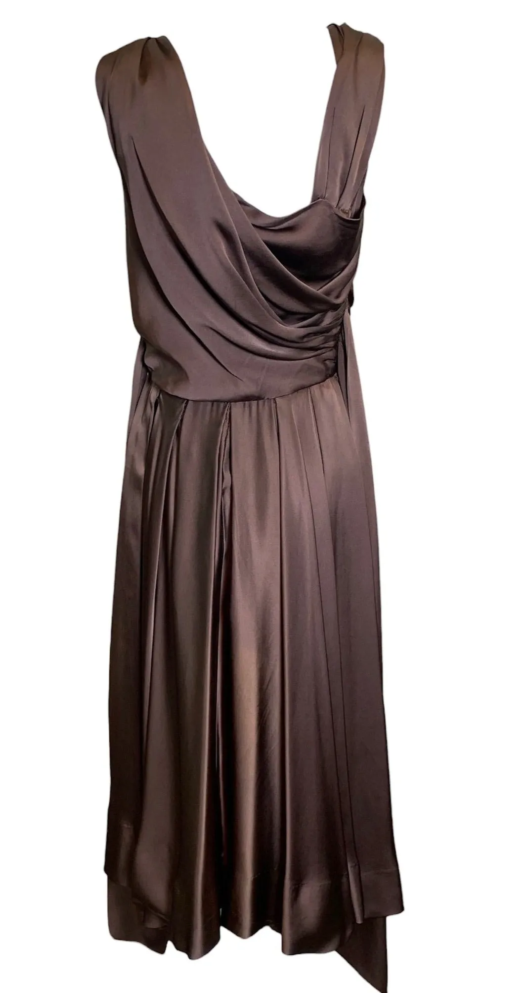 Hardy Amies 1950's Brown Silk Satin Goddess Cocktail Dress