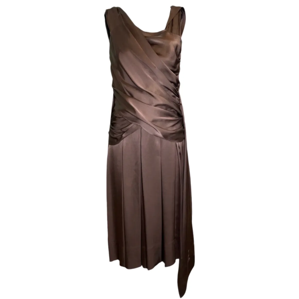 Hardy Amies 1950's Brown Silk Satin Goddess Cocktail Dress