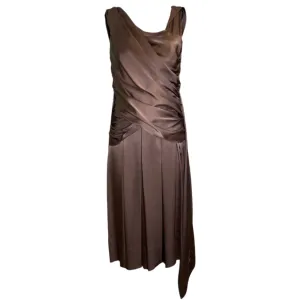 Hardy Amies 1950's Brown Silk Satin Goddess Cocktail Dress