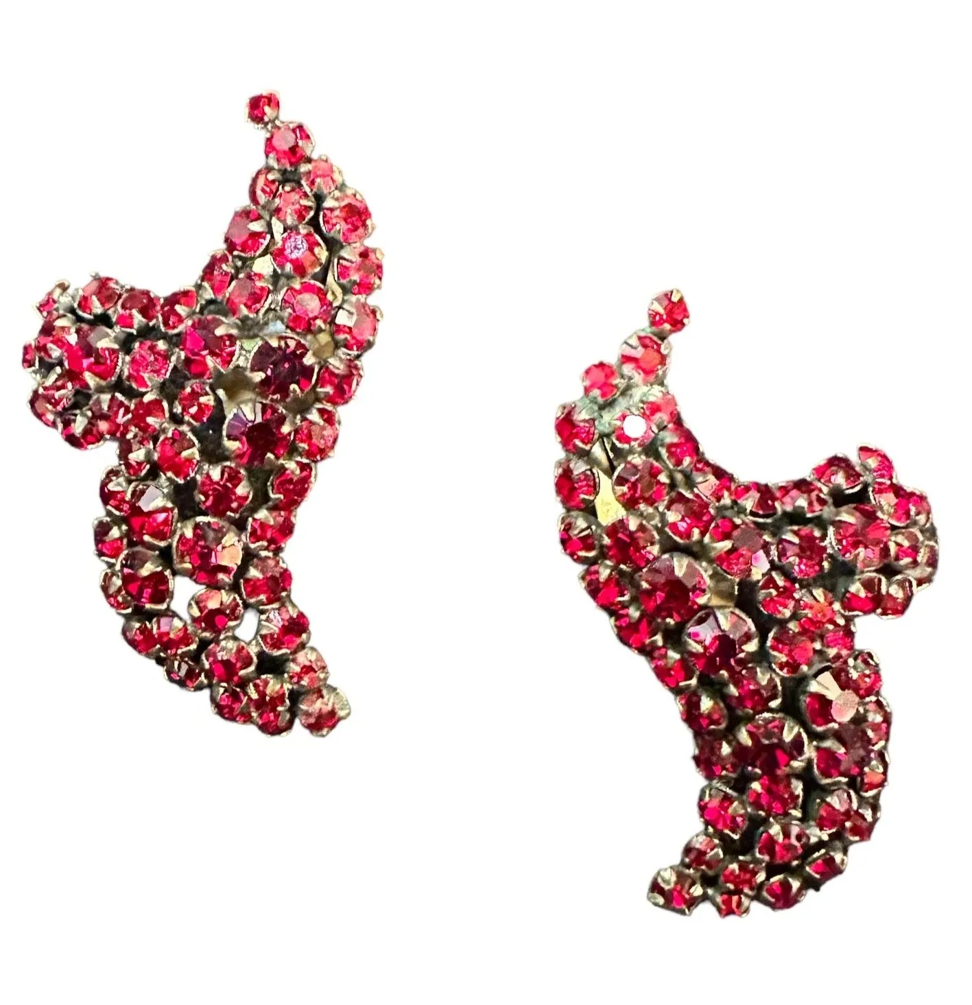 Hattie Carnegie 60s Red Rhinestone Cocktail Earrings and Brooch Demi-Parure