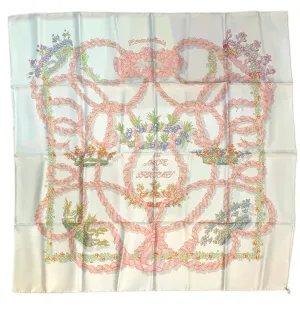 Hermes 1986 'Le Sacre du Printemps' Spring Pink & White Silk Scarf
