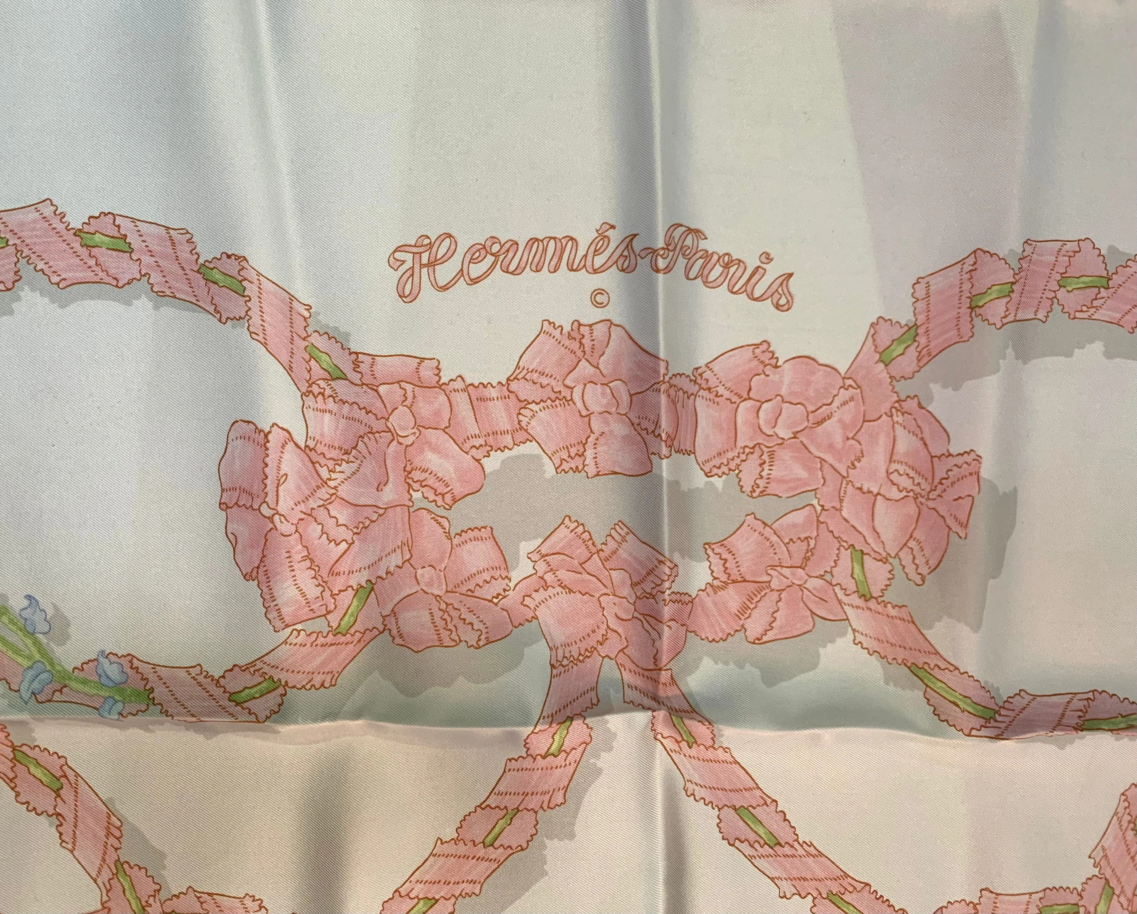 Hermes 1986 'Le Sacre du Printemps' Spring Pink & White Silk Scarf