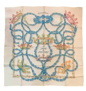Hermes 1986 'Le Sacre du Printemps" Ivory & Blue Silk Scarf