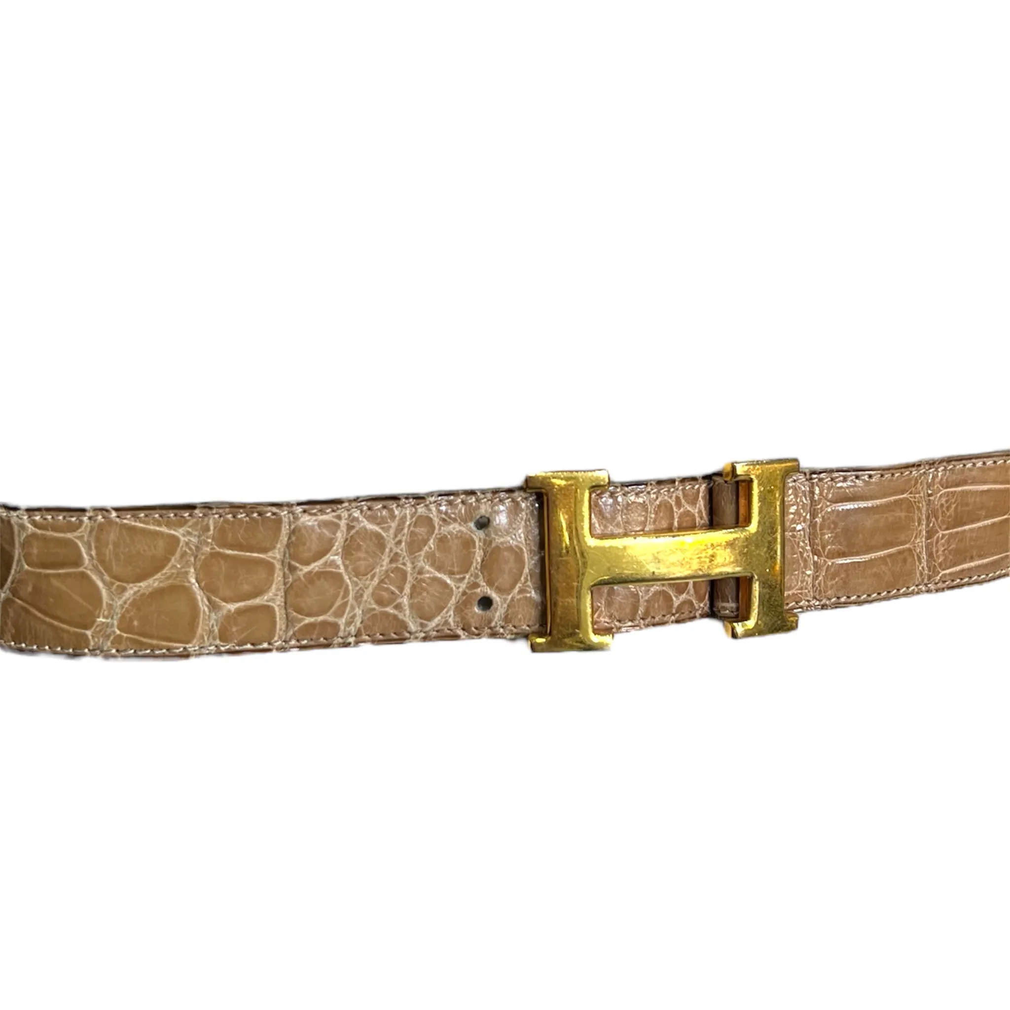 Hermès 1980's Tan Alligator Belt with Gold Constance 38mm Belt Buckle