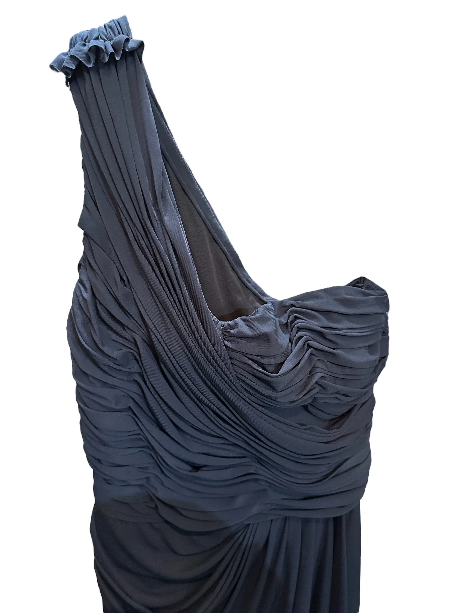 J Mendel Deep Blue Jersey One Shoulder Gown, NWT