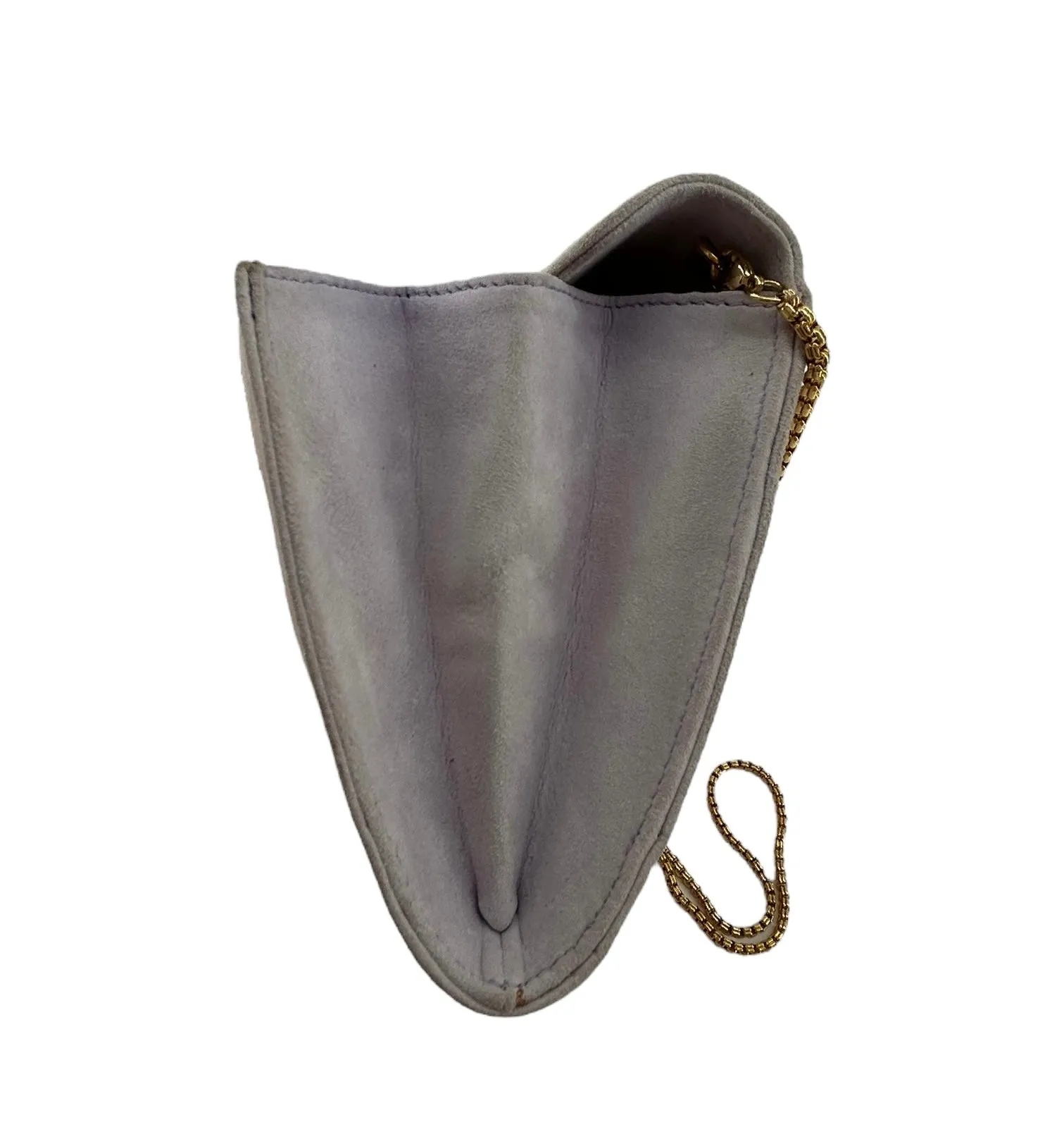 Jarin 1990s Lavender Suede Purse with Rhinestone Dragonfly and Chain Strap