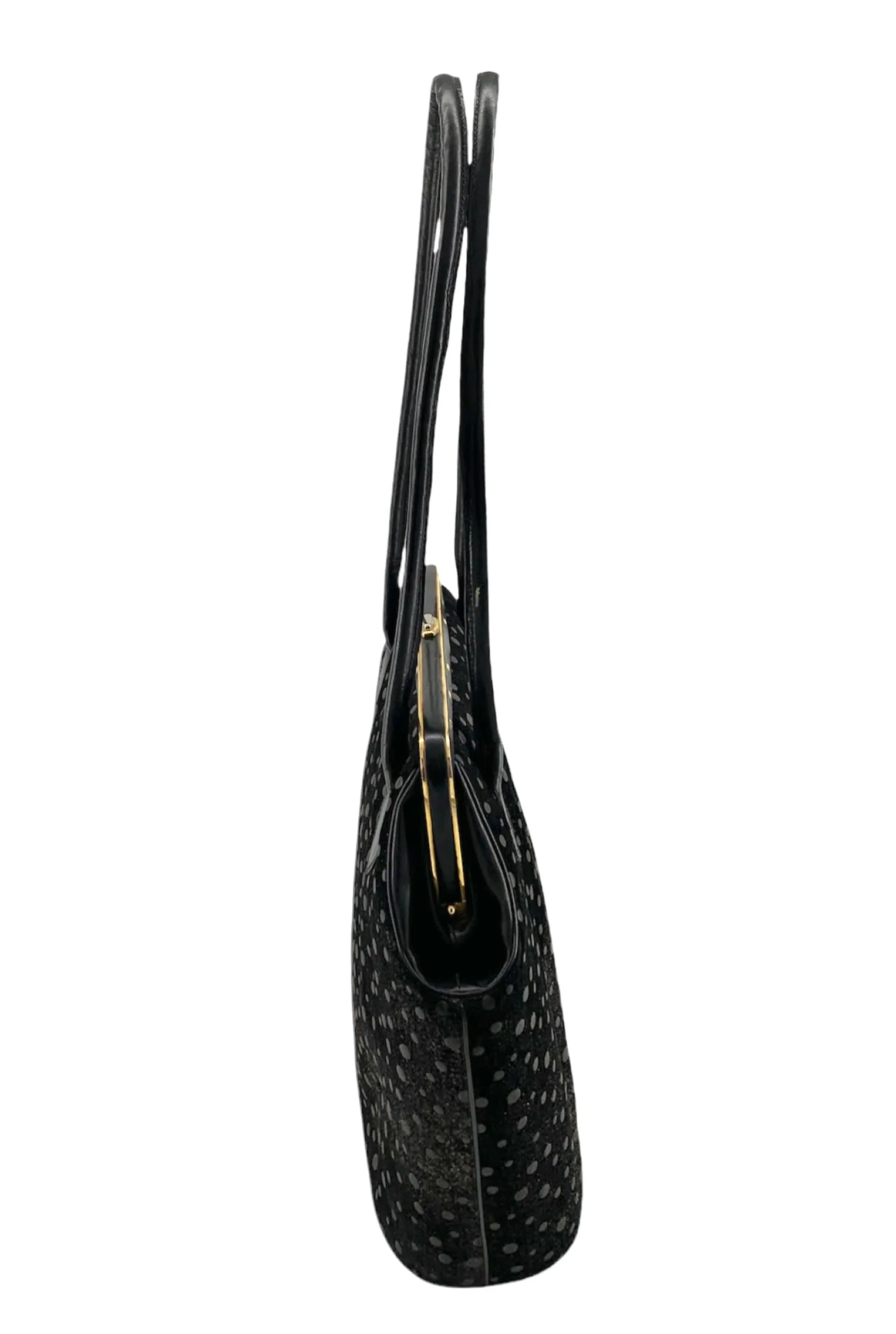 Judith Leiber 90's Shimmery Charcoal Suede Polka Dot Purse