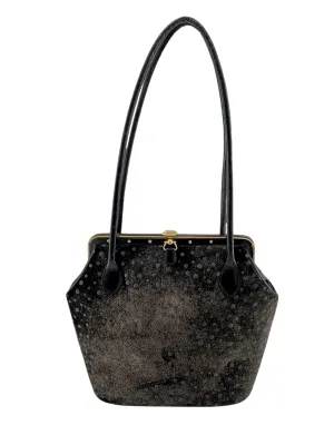 Judith Leiber 90's Shimmery Charcoal Suede Polka Dot Purse