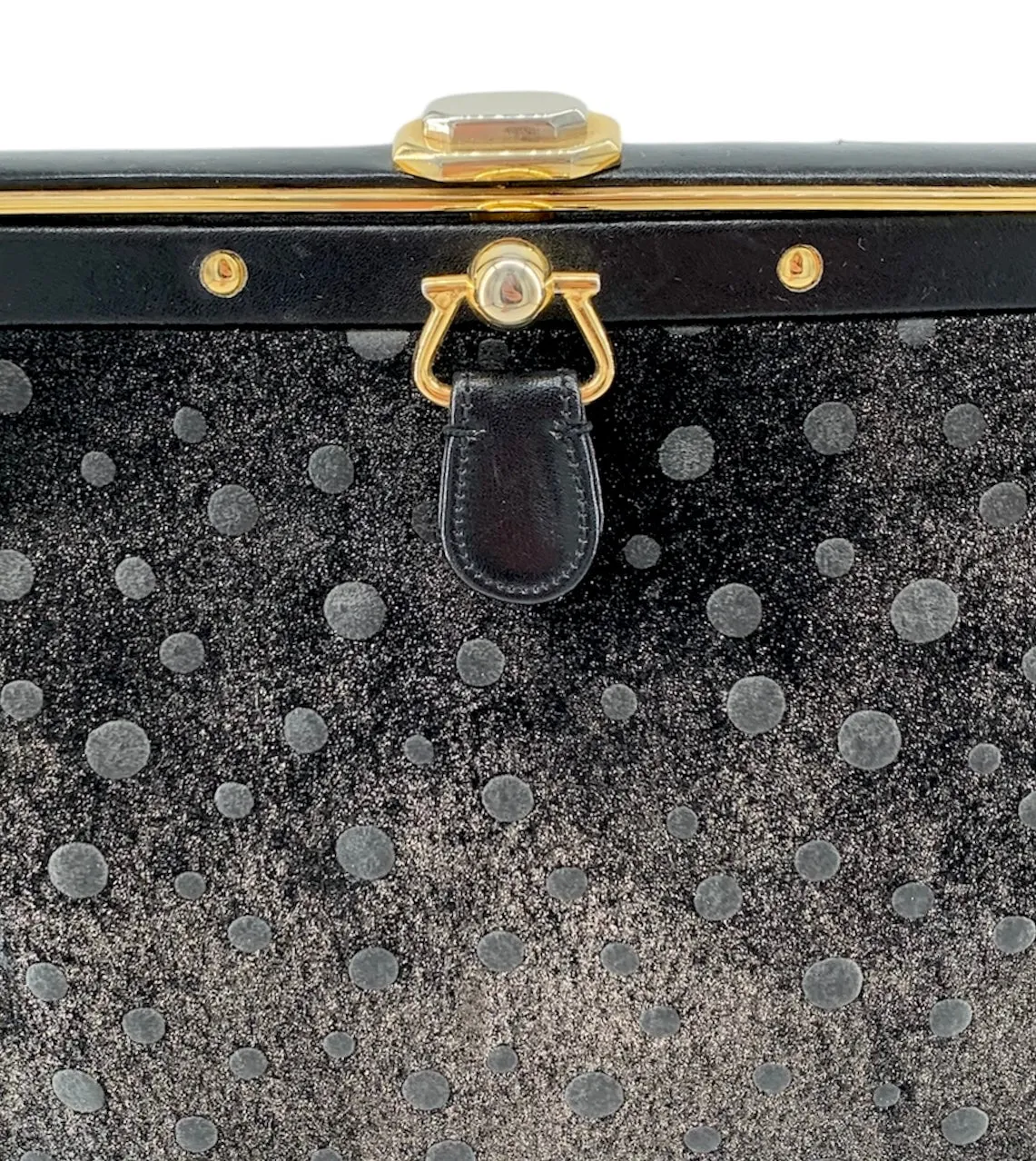Judith Leiber 90's Shimmery Charcoal Suede Polka Dot Purse