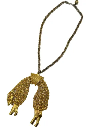Kenneth Jay Lane 1970's Golden Fleece Ram Pendant Necklace