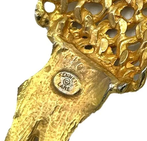 Kenneth Jay Lane 1970's Golden Fleece Ram Pendant Necklace
