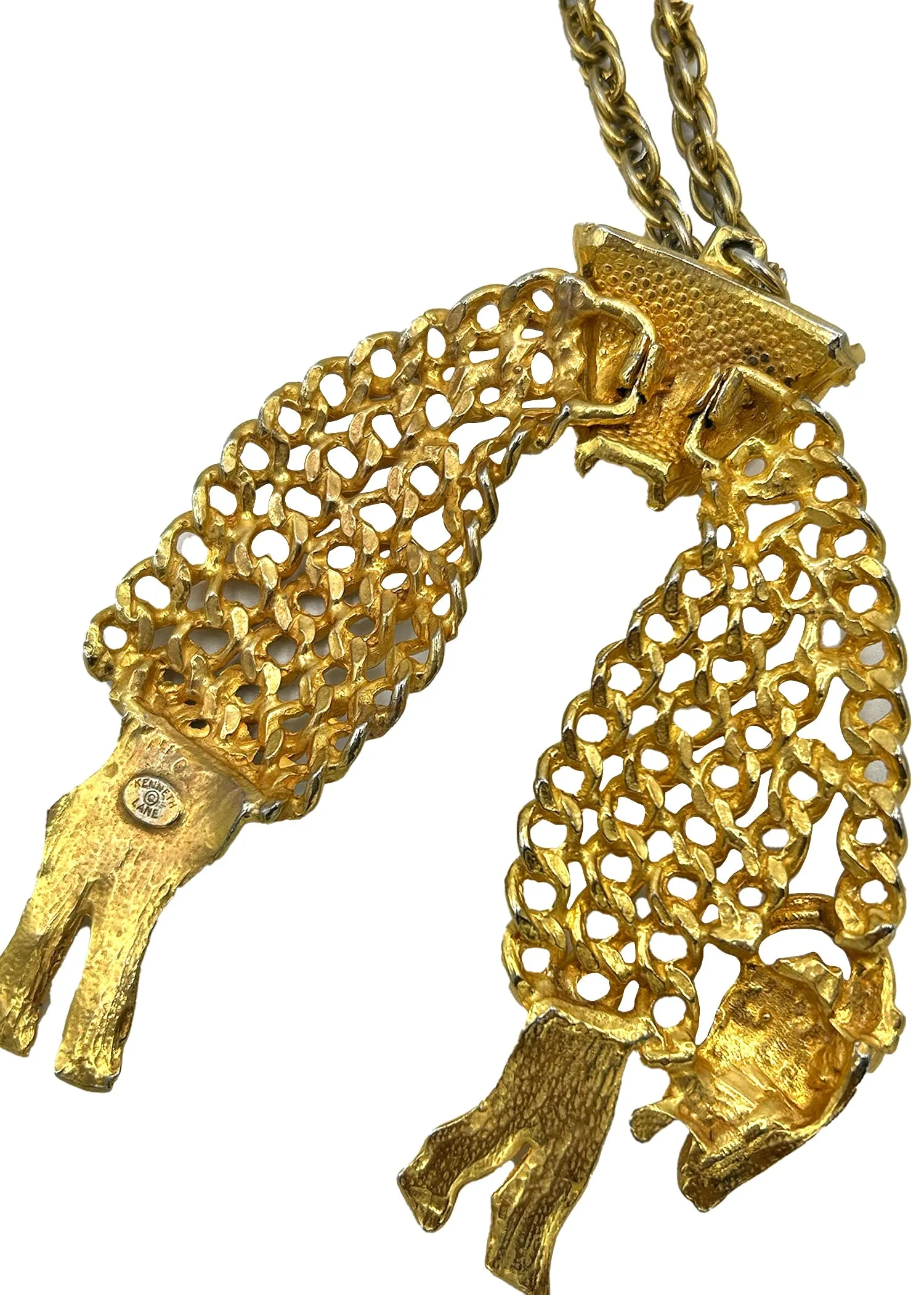 Kenneth Jay Lane 1970's Golden Fleece Ram Pendant Necklace