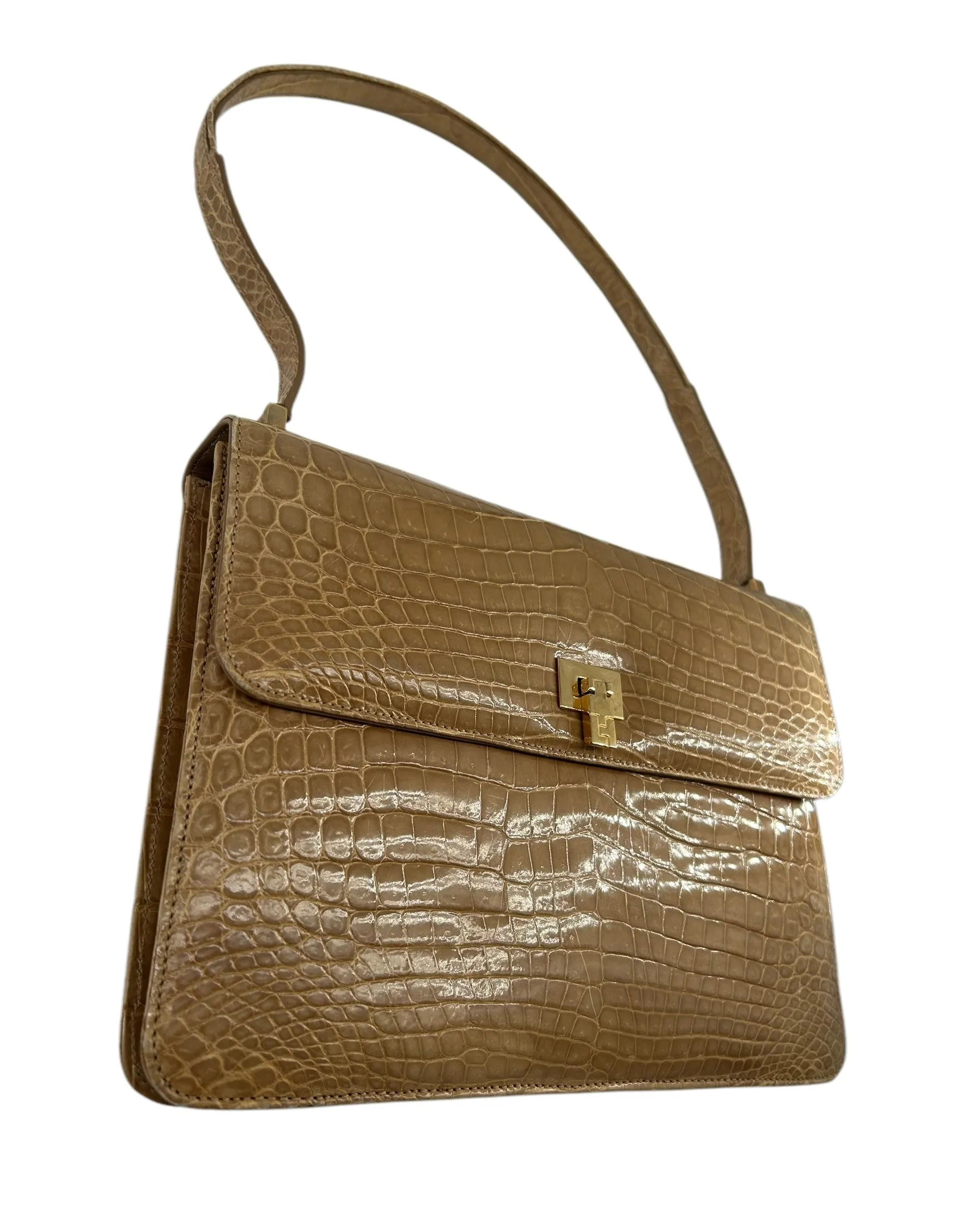 Lambertson Truex Tan Baby Crocodile Handbag