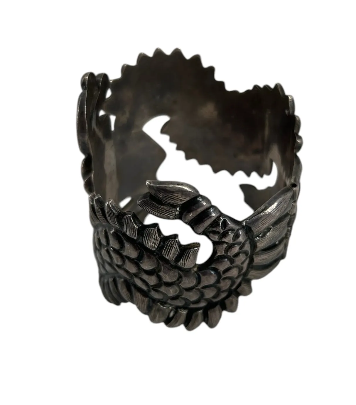 Mexican Sterling Silver Quetzalcoatl Clamper Cuff