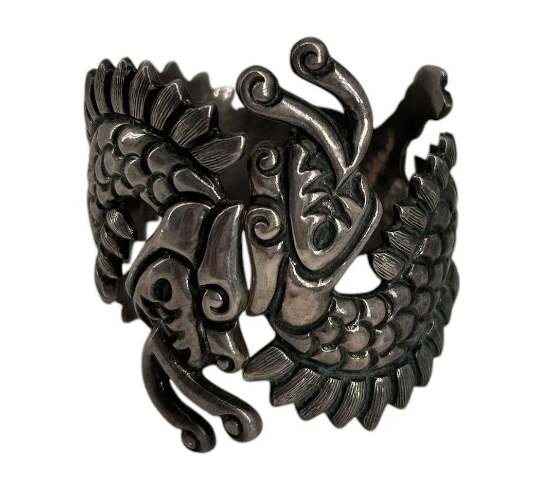 Mexican Sterling Silver Quetzalcoatl Clamper Cuff