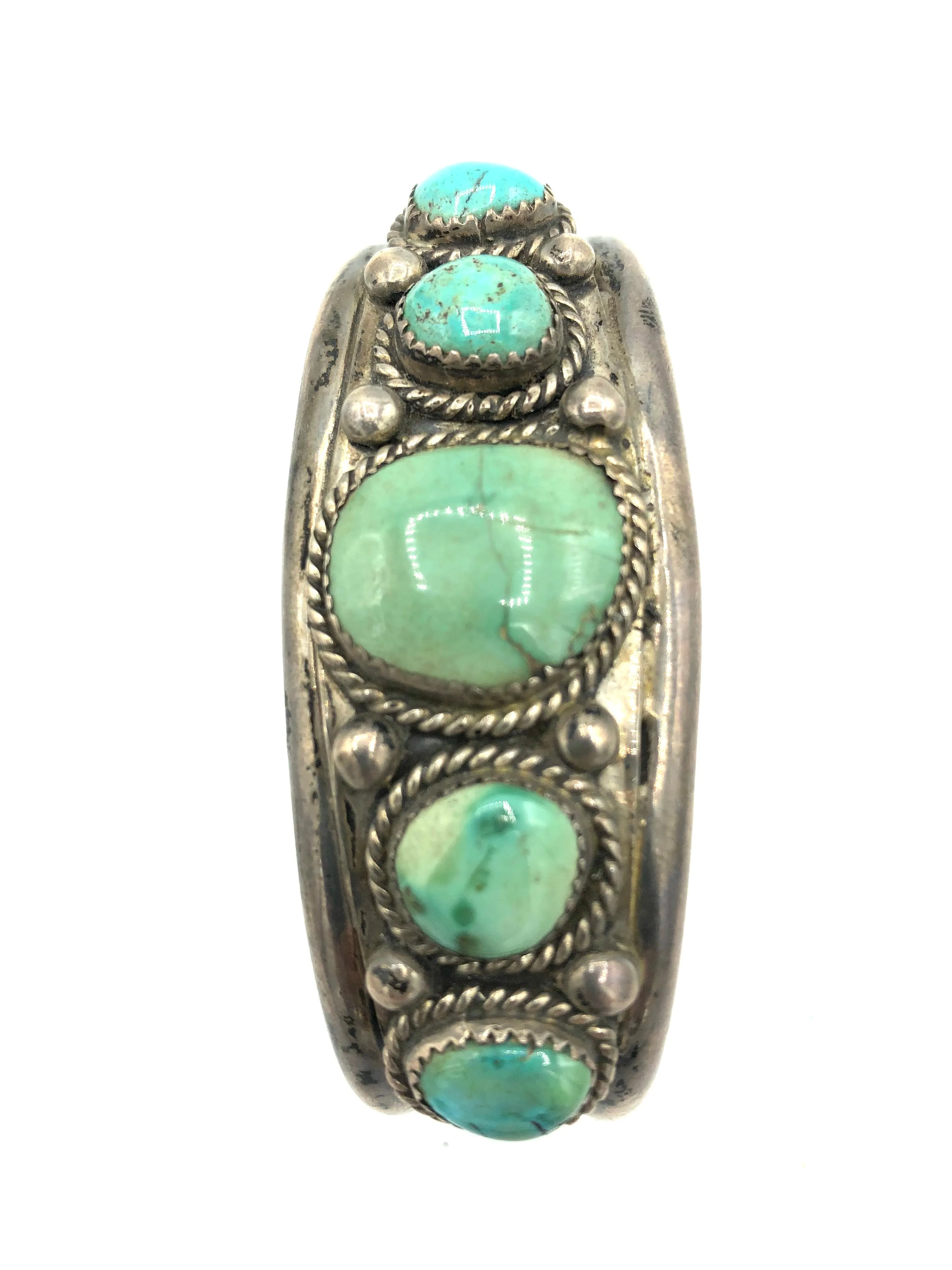 Native American Heavy Silver Cuff with Graduated Turquoise Stones