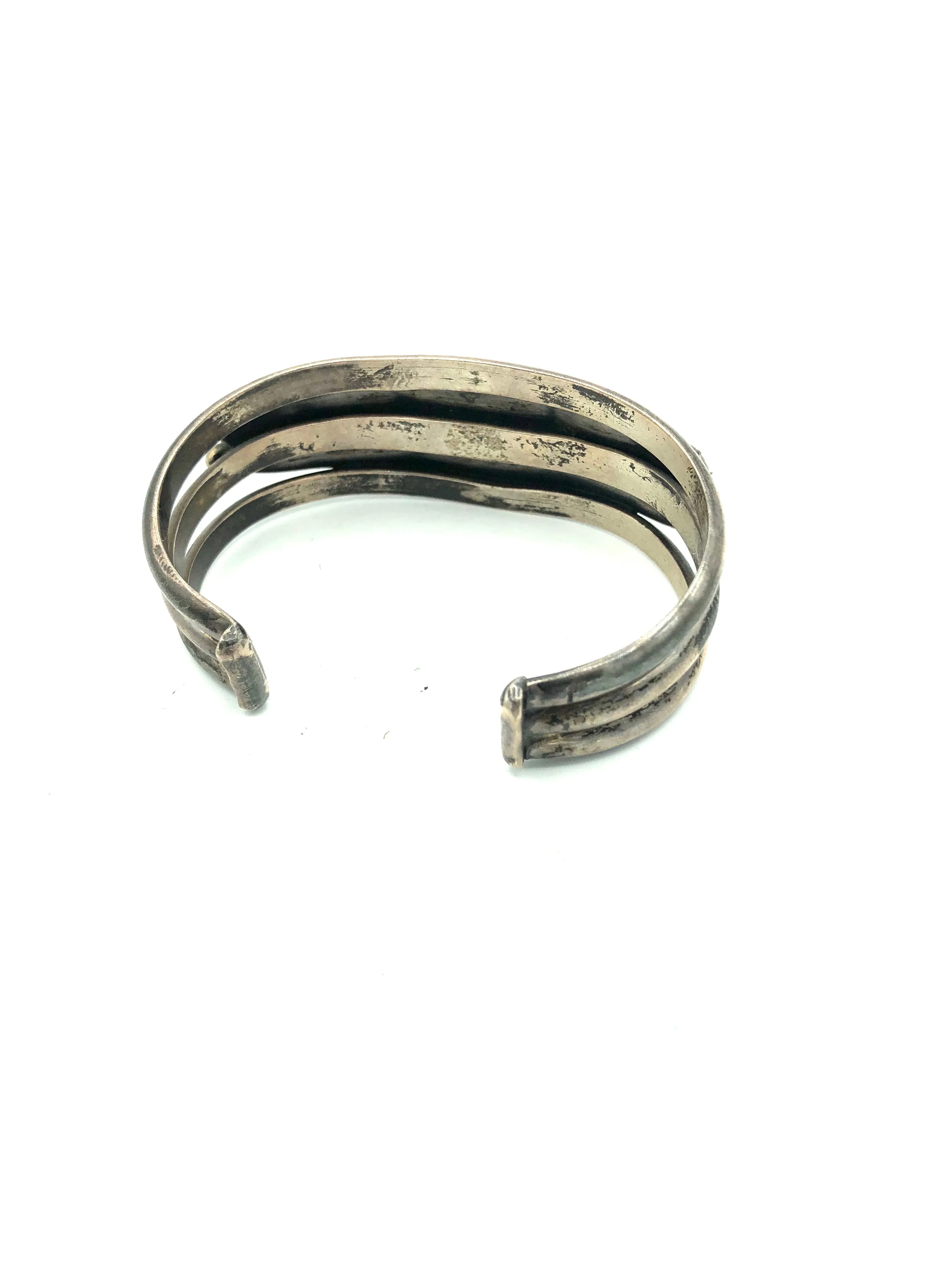 Native American Heavy Silver Cuff with Graduated Turquoise Stones