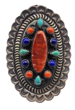 Navajo Large Spiny Oyster Turquoise Lapis Sterling Silver Ring
