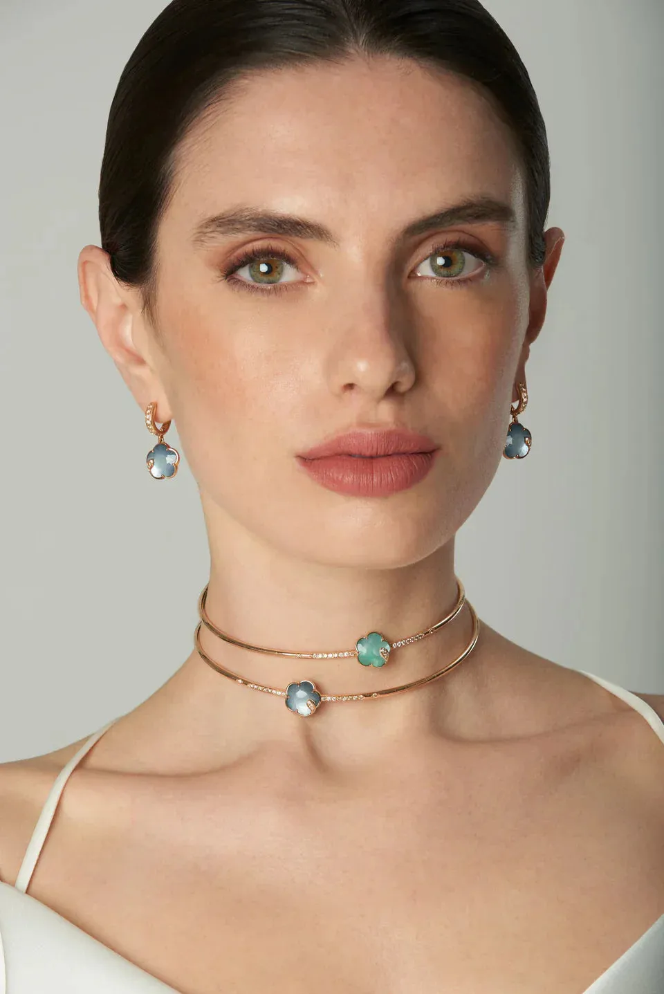 Pasquale Bruni Petit Joli Lunaire 18ct Rose Gold Onyx White Moonstone Diamond Earrings