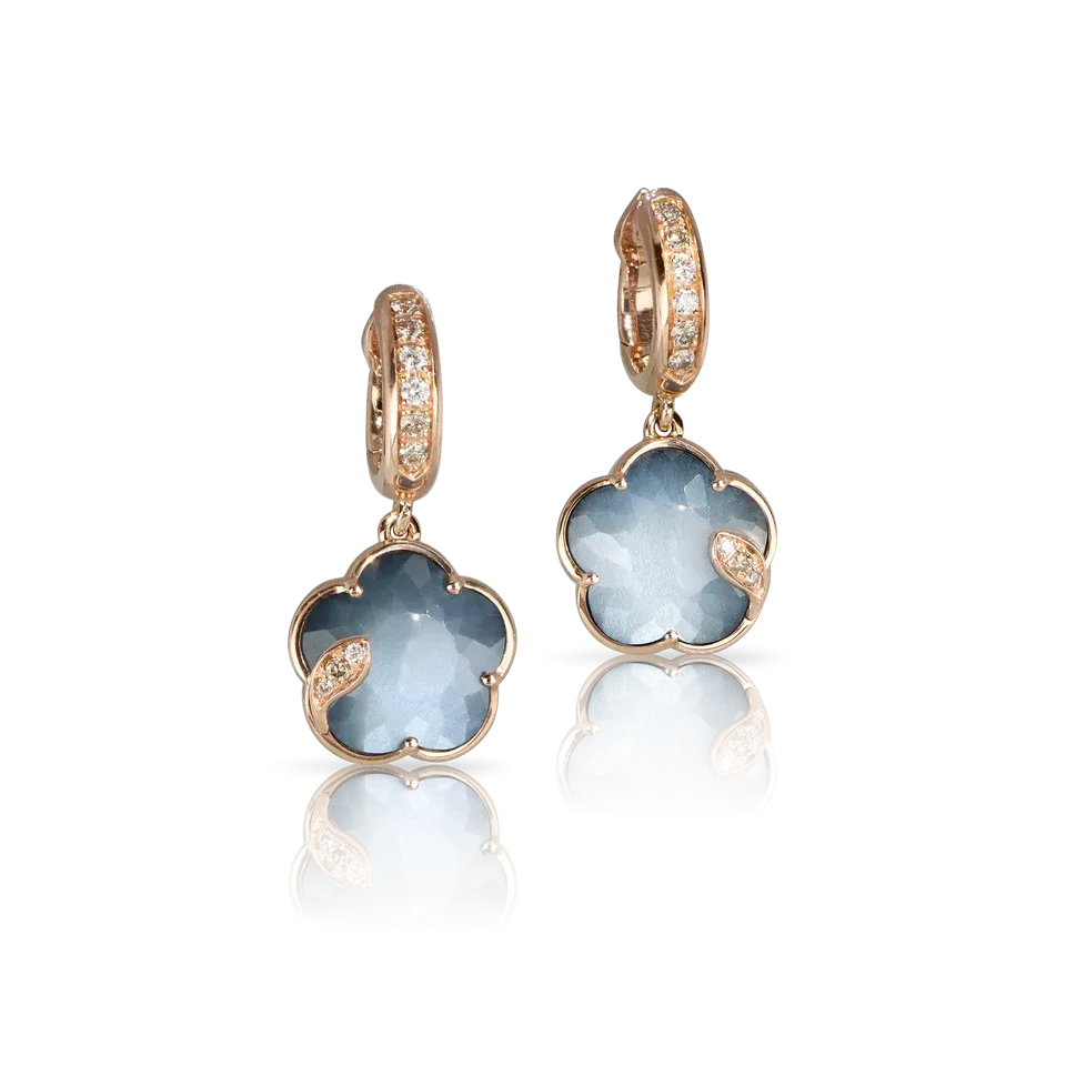 Pasquale Bruni Petit Joli Lunaire 18ct Rose Gold Onyx White Moonstone Diamond Earrings
