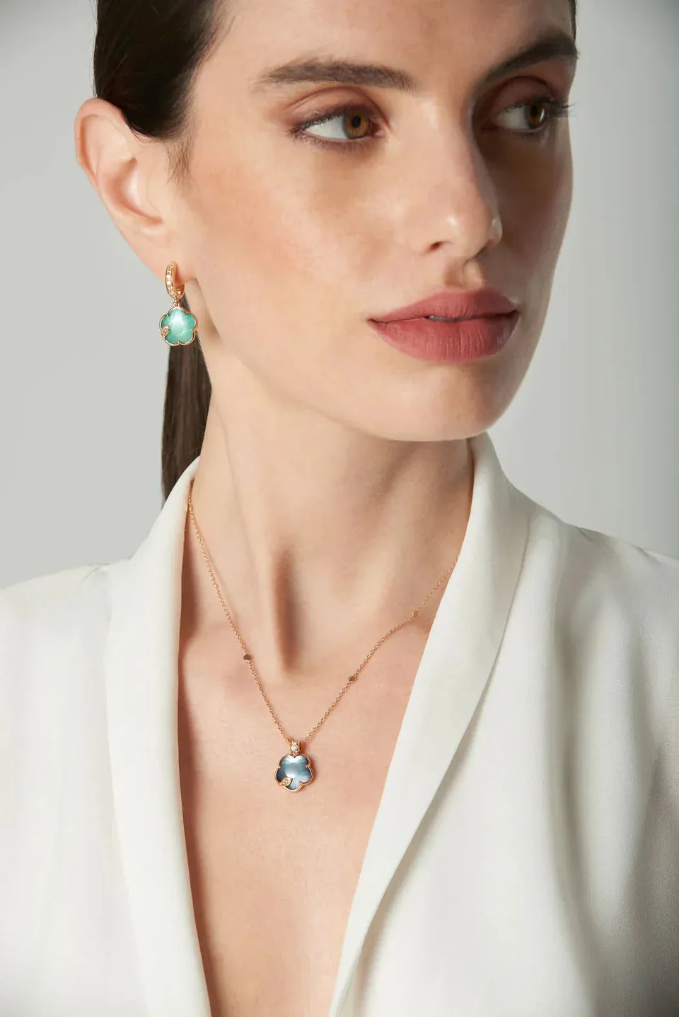 Pasquale Bruni Petit Joli Lunaire 18ct Rose Gold Onyx White Moonstone Diamond Necklace