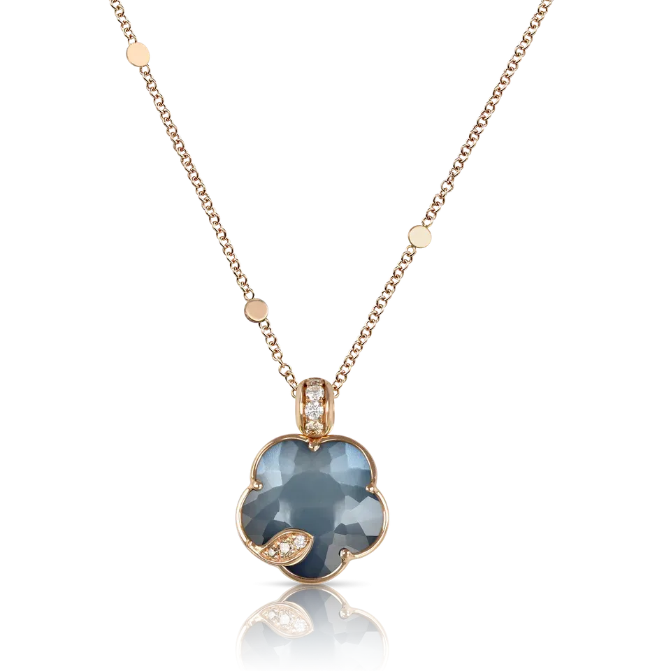 Pasquale Bruni Petit Joli Lunaire 18ct Rose Gold Onyx White Moonstone Diamond Necklace