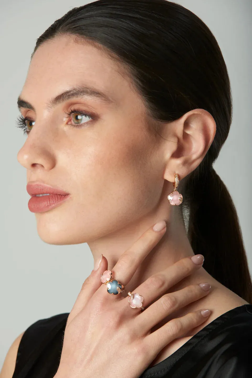Pasquale Bruni Petit Joli Lunaire 18ct Rose Gold Pink Chalcedony Diamond Ring