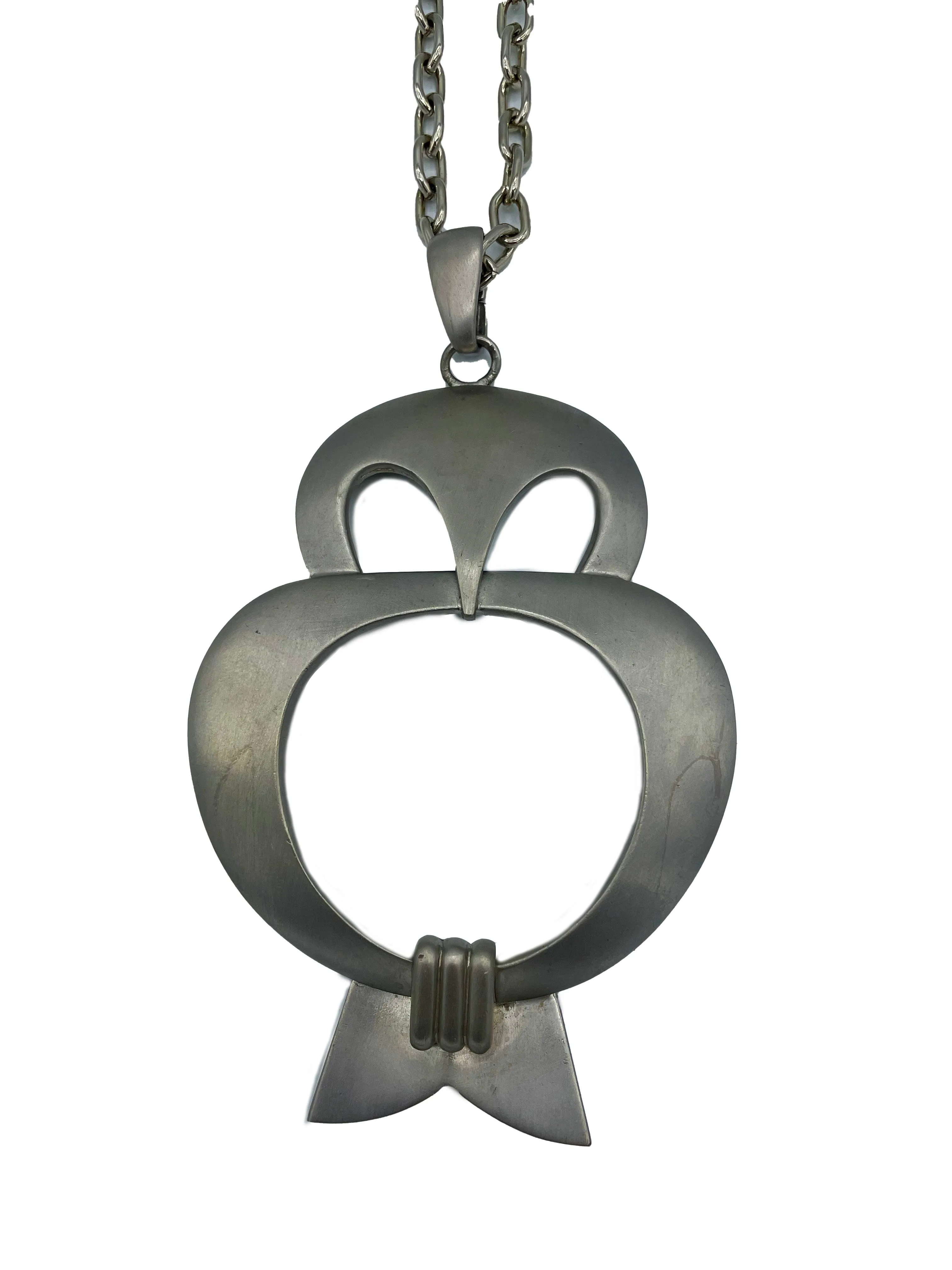 Pierre Cardin 1970's Pewter Owl Pendant Necklace