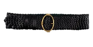 PRADA 2000's Black Wide Woven Leather Belt with Gold Toned Buckle