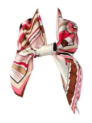 Pucci '60s Geometric Psychedelic Pink, Tan, & Black Square Silk Scarf