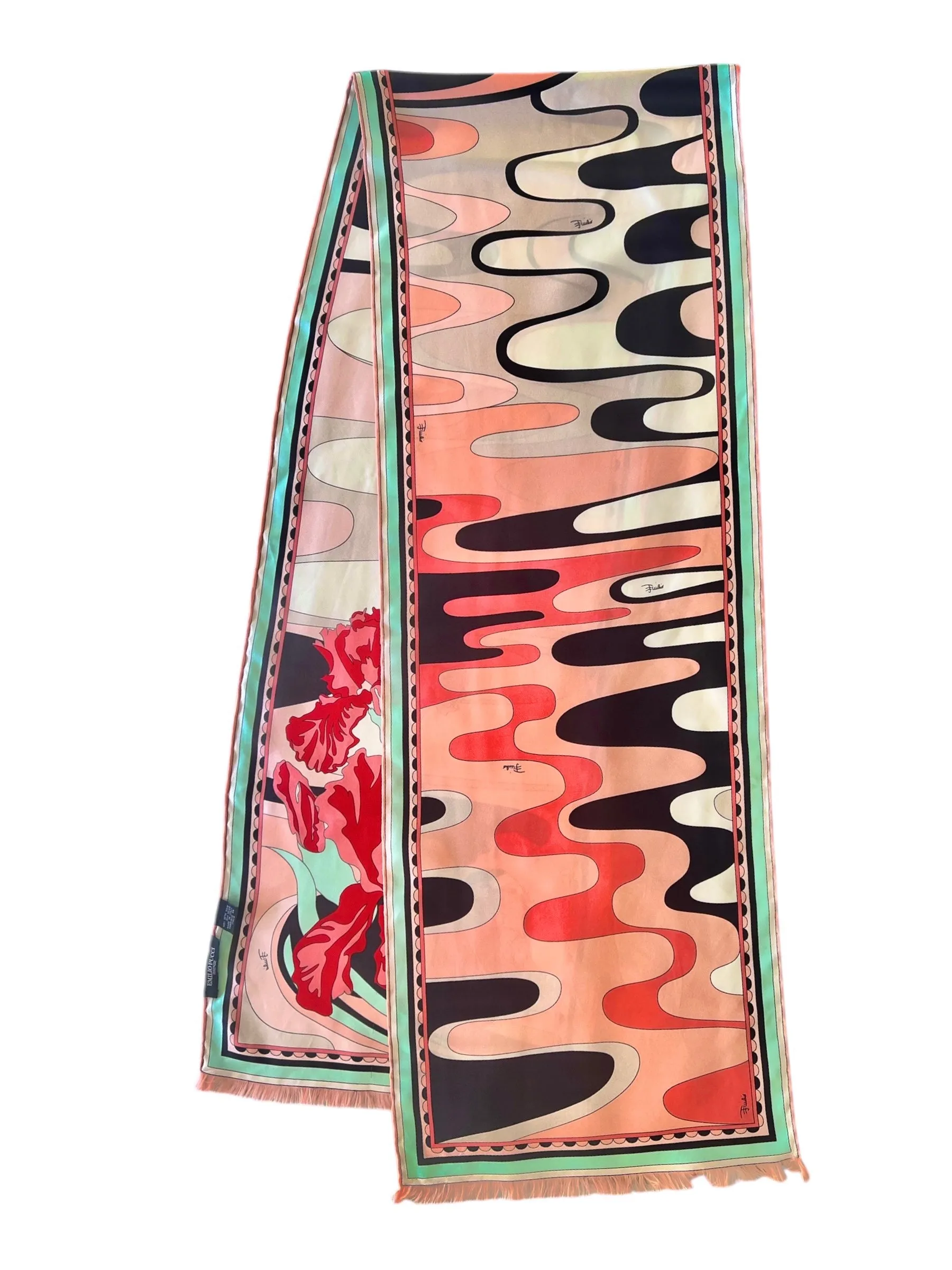 Pucci Pink and Pale Blue Abstract Iris Printed Long Silk Scarf