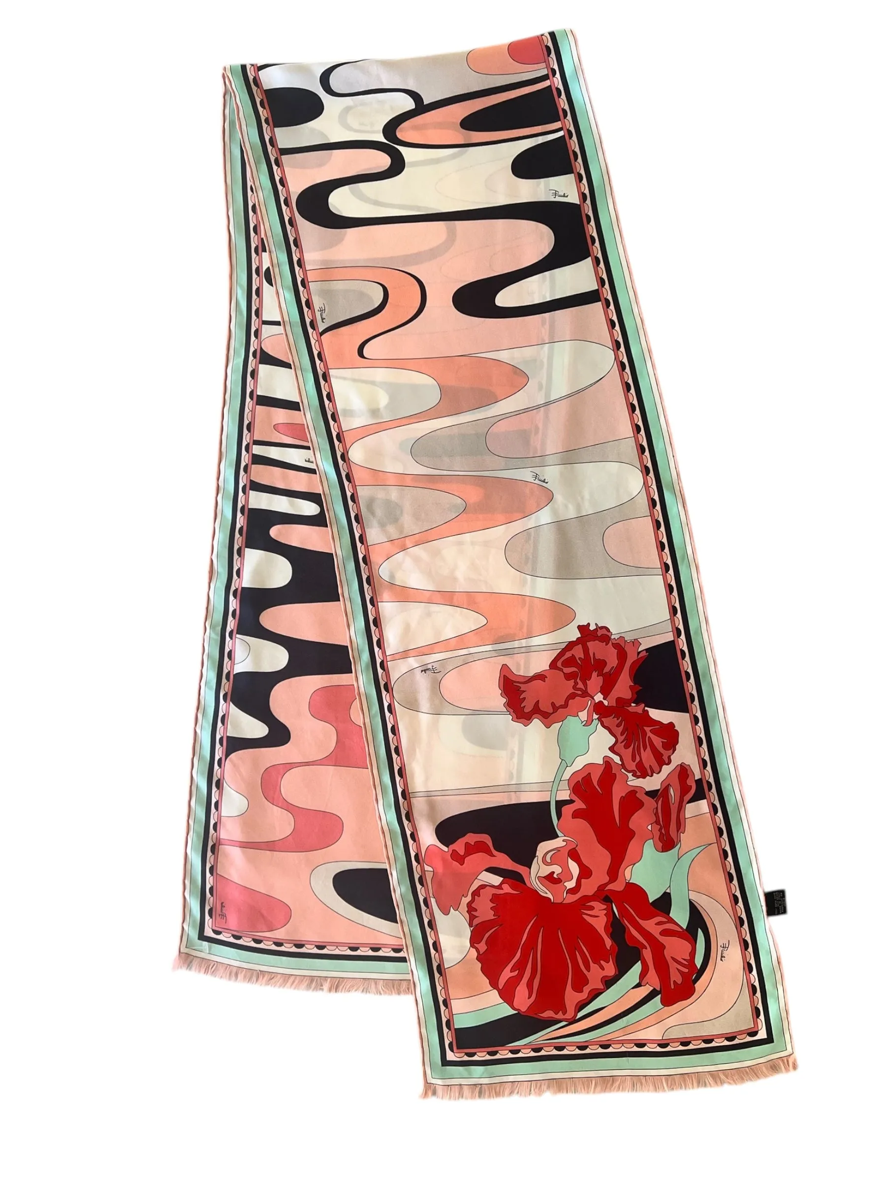 Pucci Pink and Pale Blue Abstract Iris Printed Long Silk Scarf