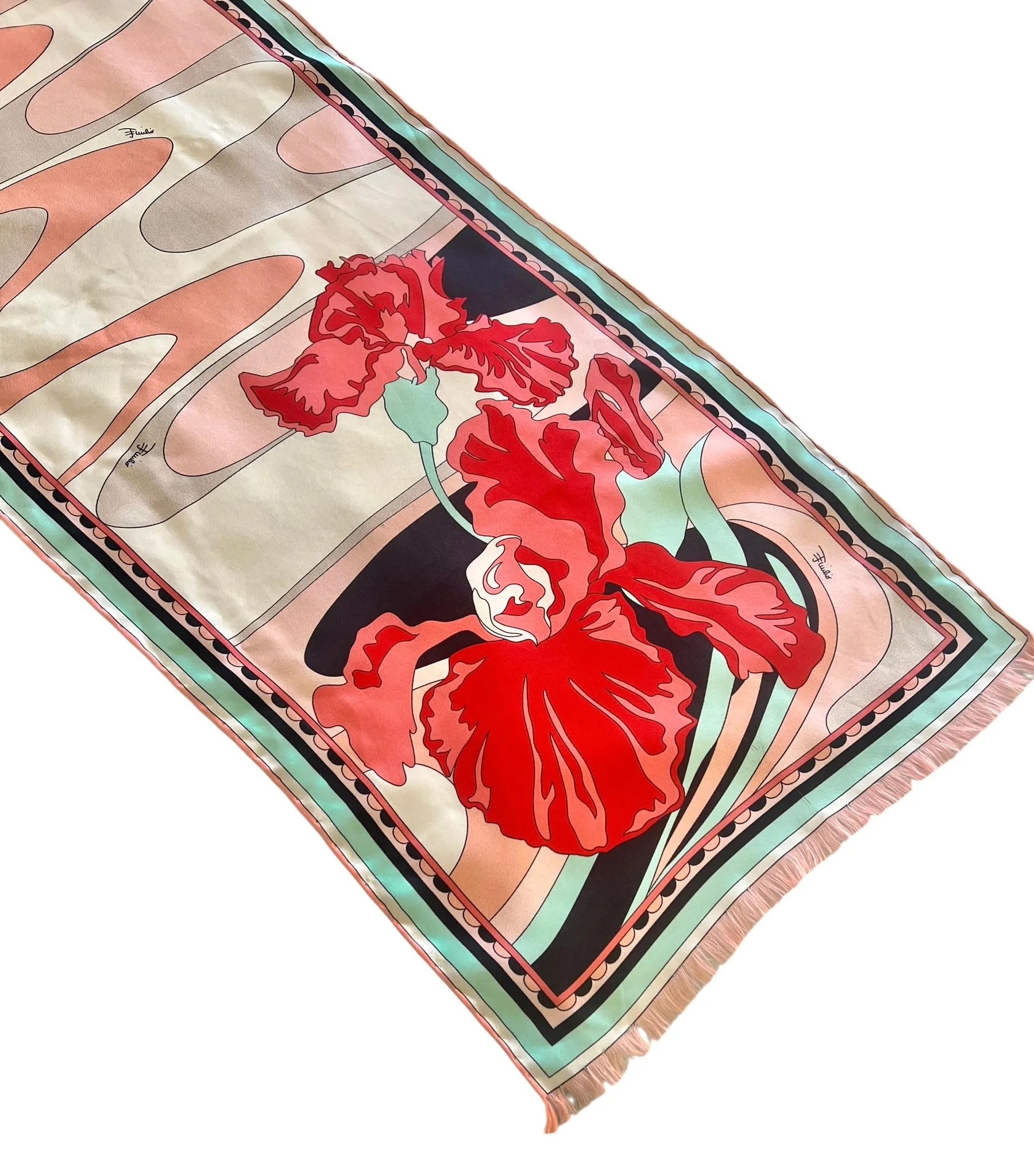 Pucci Pink and Pale Blue Abstract Iris Printed Long Silk Scarf