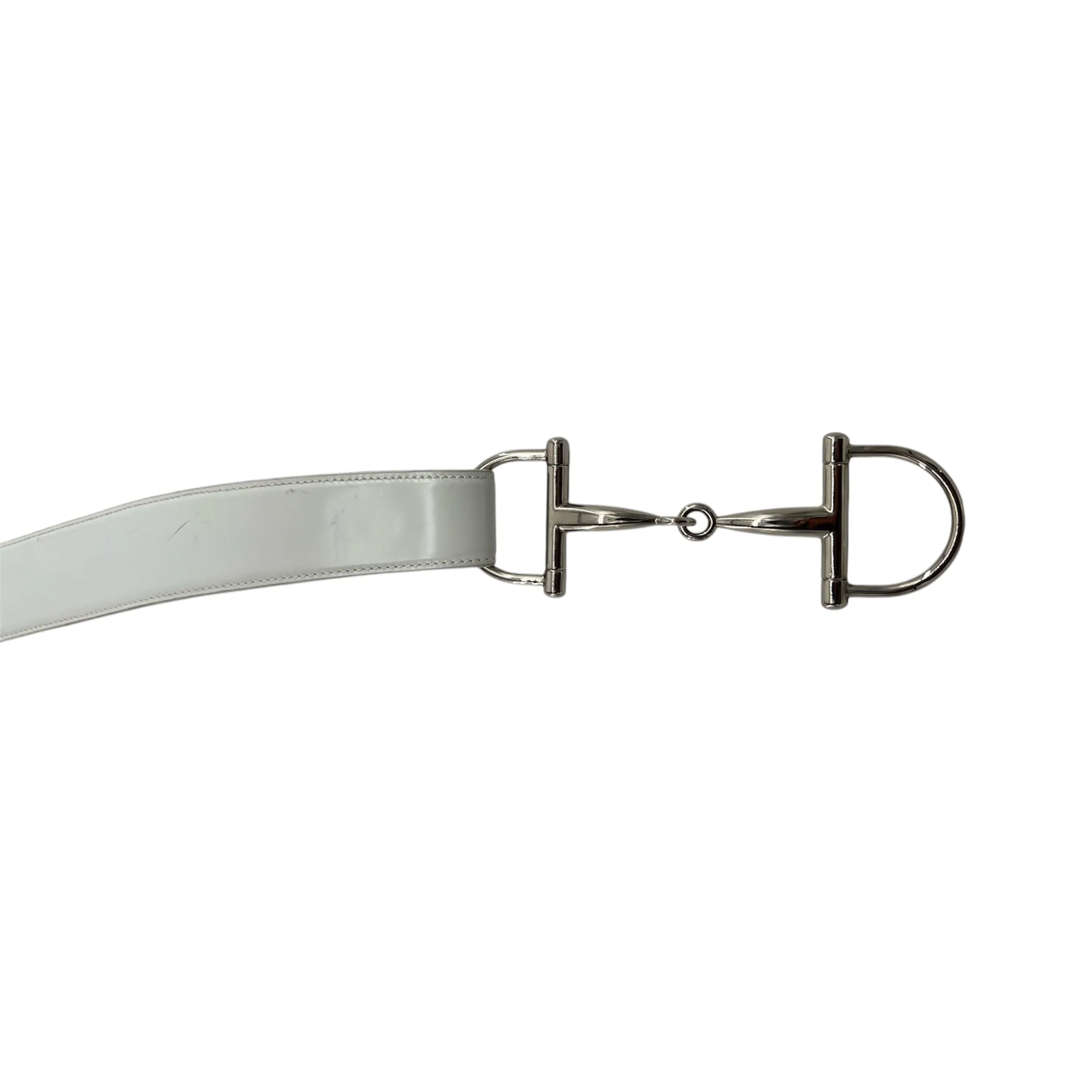 Tom Ford for Gucci F/W 1995 White Leather   Chrome Horse Bit Buckle Belt