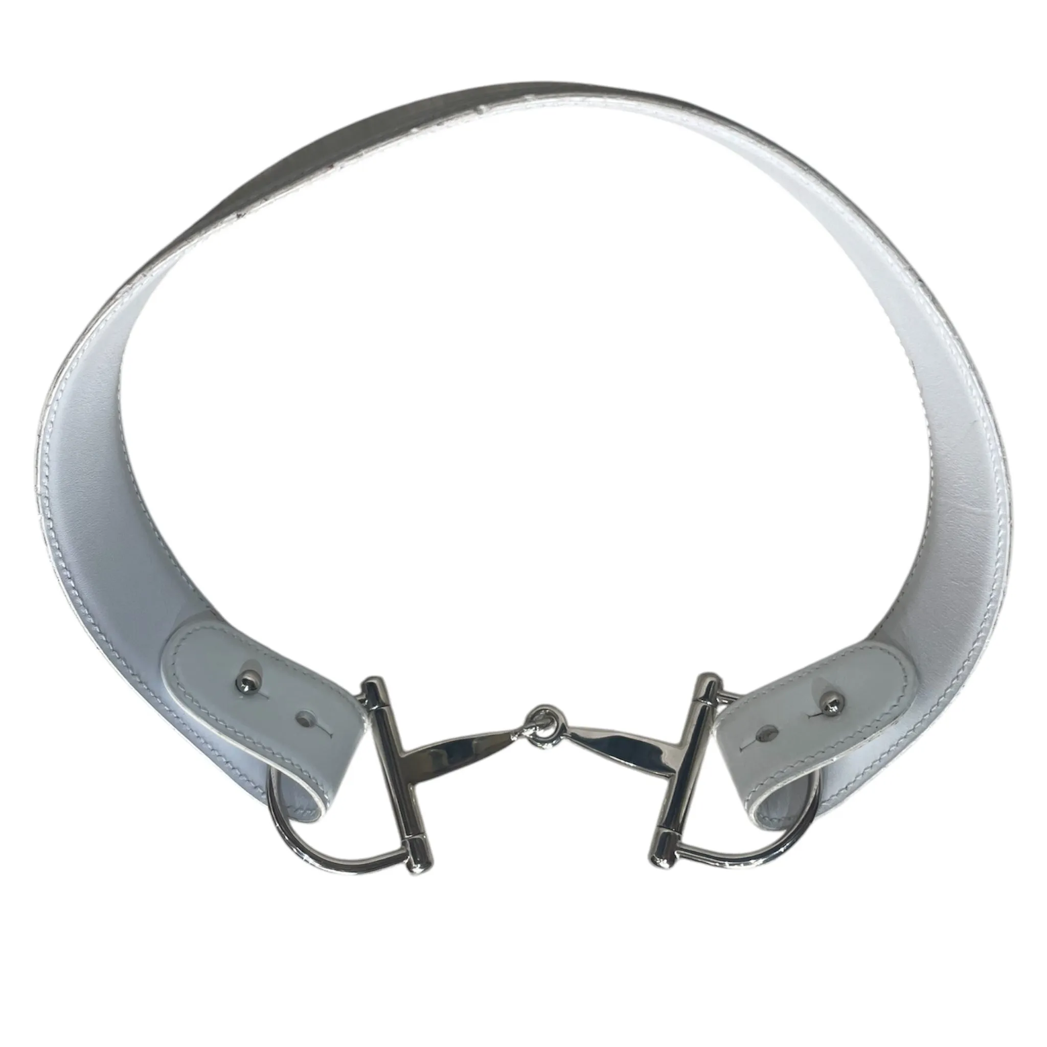 Tom Ford for Gucci F/W 1995 White Leather   Chrome Horse Bit Buckle Belt