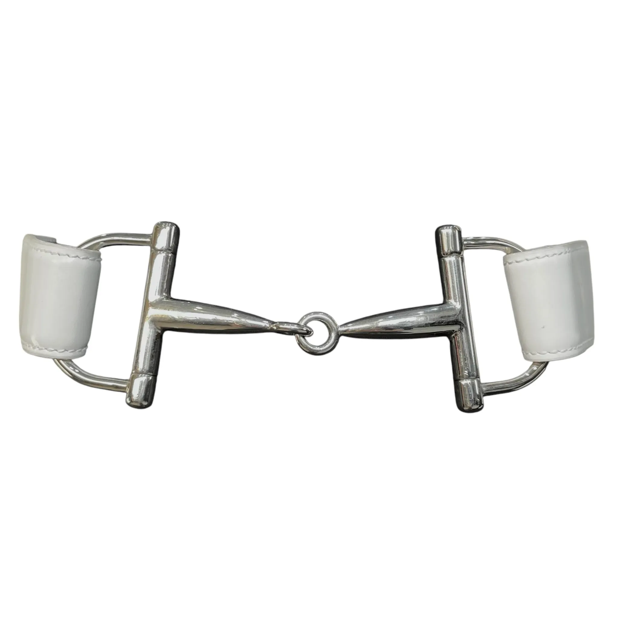 Tom Ford for Gucci F/W 1995 White Leather   Chrome Horse Bit Buckle Belt