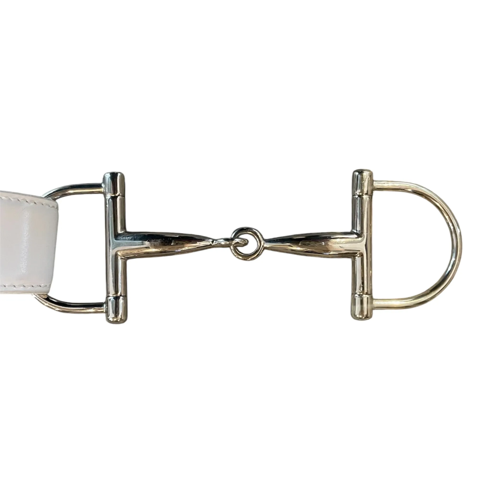 Tom Ford for Gucci F/W 1995 White Leather   Chrome Horse Bit Buckle Belt