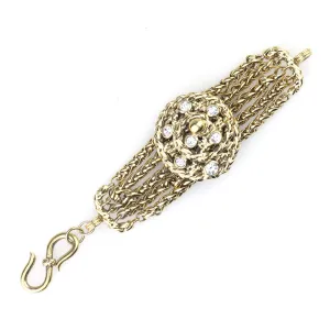 YSL Goosens 80s Doré Bronze Chain Bracelet with Rhinestone Medallion
