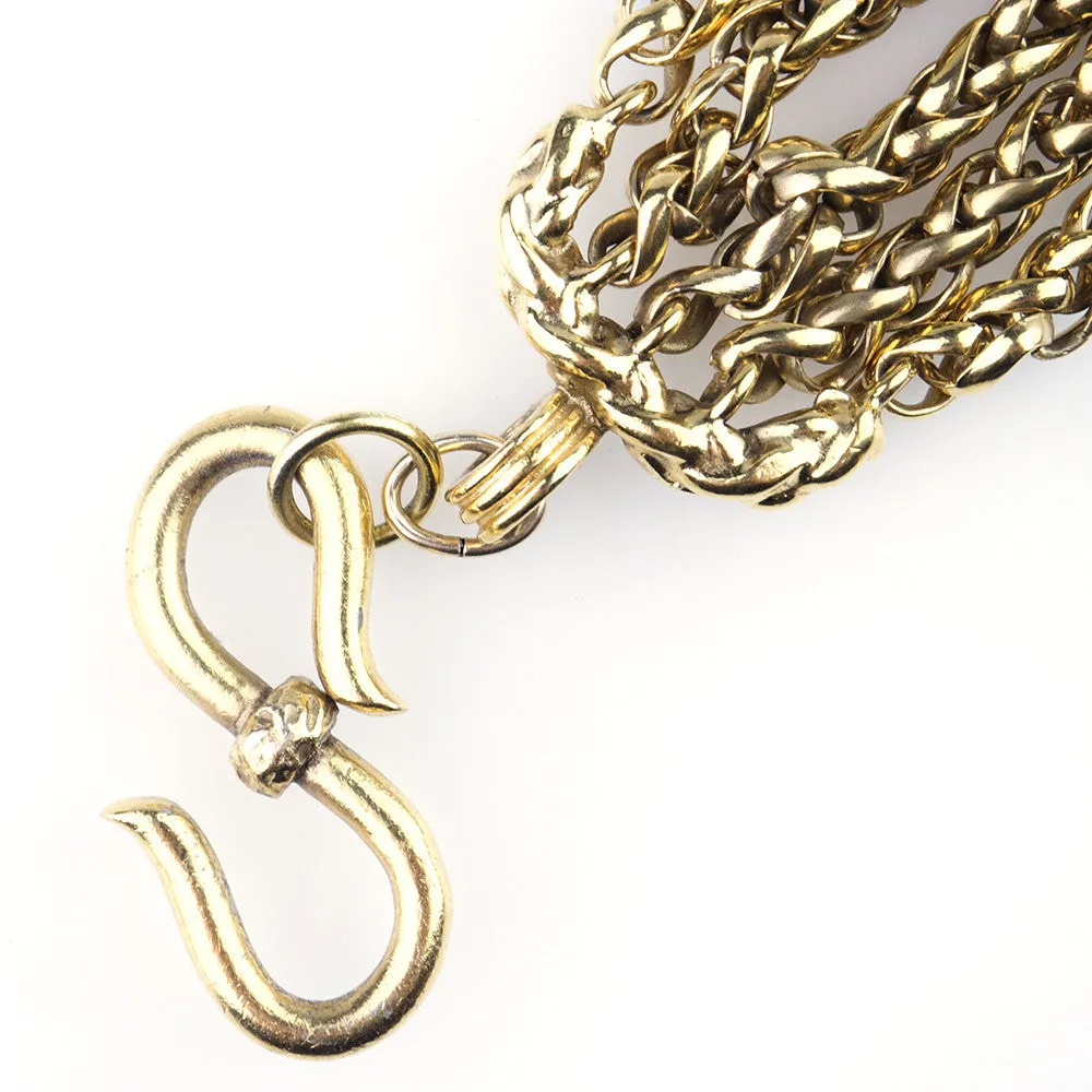 YSL Goosens 80s Doré Bronze Chain Bracelet with Rhinestone Medallion