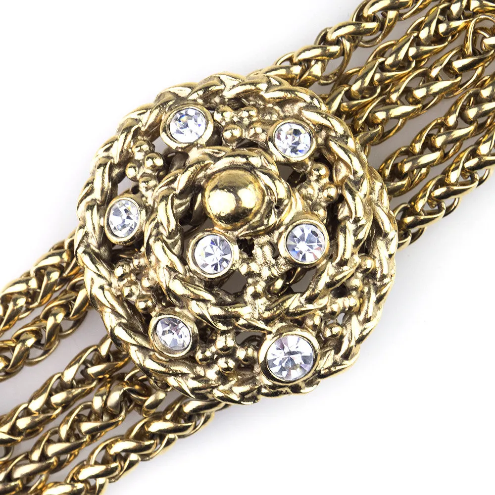 YSL Goosens 80s Doré Bronze Chain Bracelet with Rhinestone Medallion